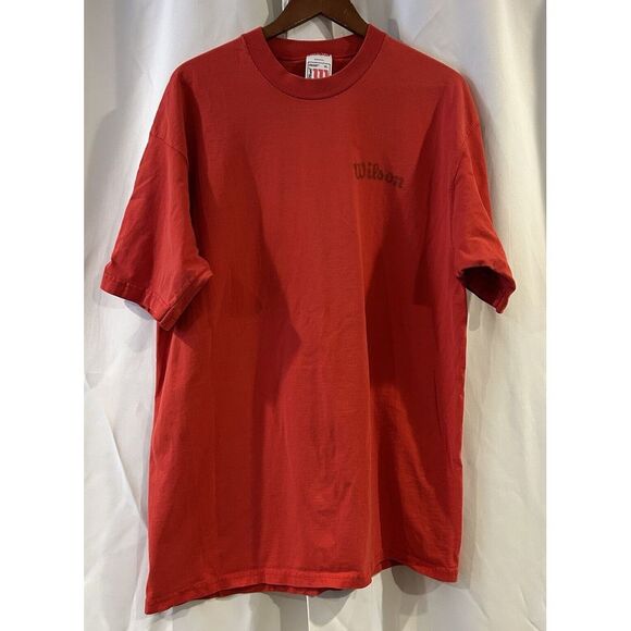 VINTAGE Wilson Athletic Shirt‎ Mens XL Red Short Sleeve Cotton Mens 90s USA MADE - Picture 1 of 7